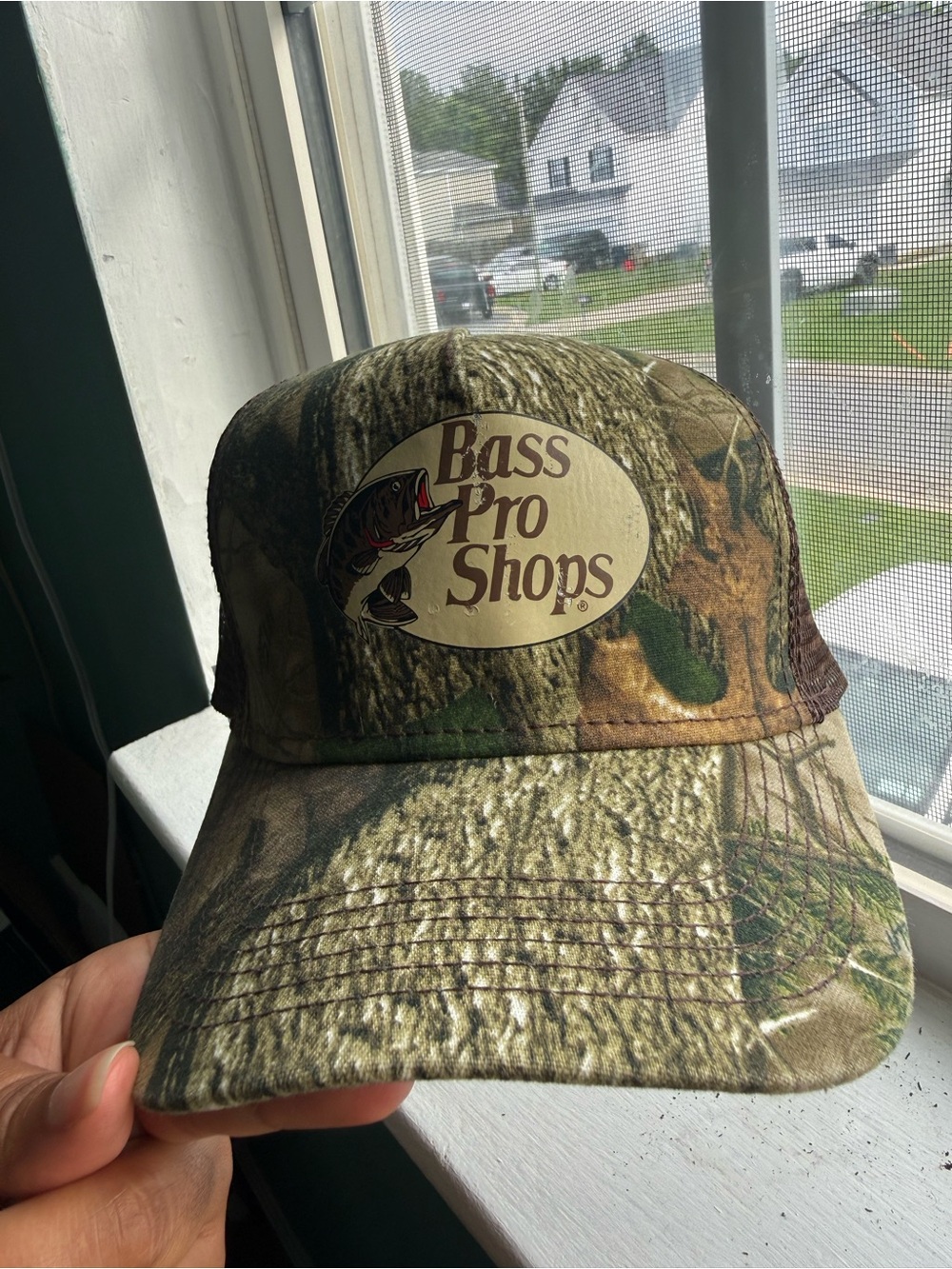 Bass Pro Shops Camo Hat with Green and Brown Pattern